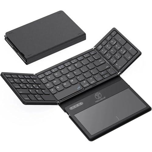 T TECLUSIVE Slim Leather Foldable Wireless Bluetooth Keyboard with Touchpad | Magnetic Folding Rechargeable Keyboard with Trackpad | Compatible for Laptop/Mac/iPhone iPad/Galaxy Tablet - Image 1