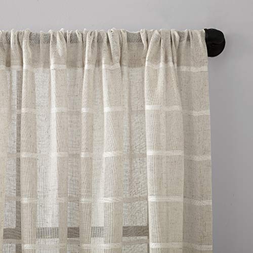 Clean Window Twill Stripe Anti-Dust Allergy/Pet Friendly Anti-Dust Sheer Curtain Panel, 52" x 63, White/Linen - Image 3