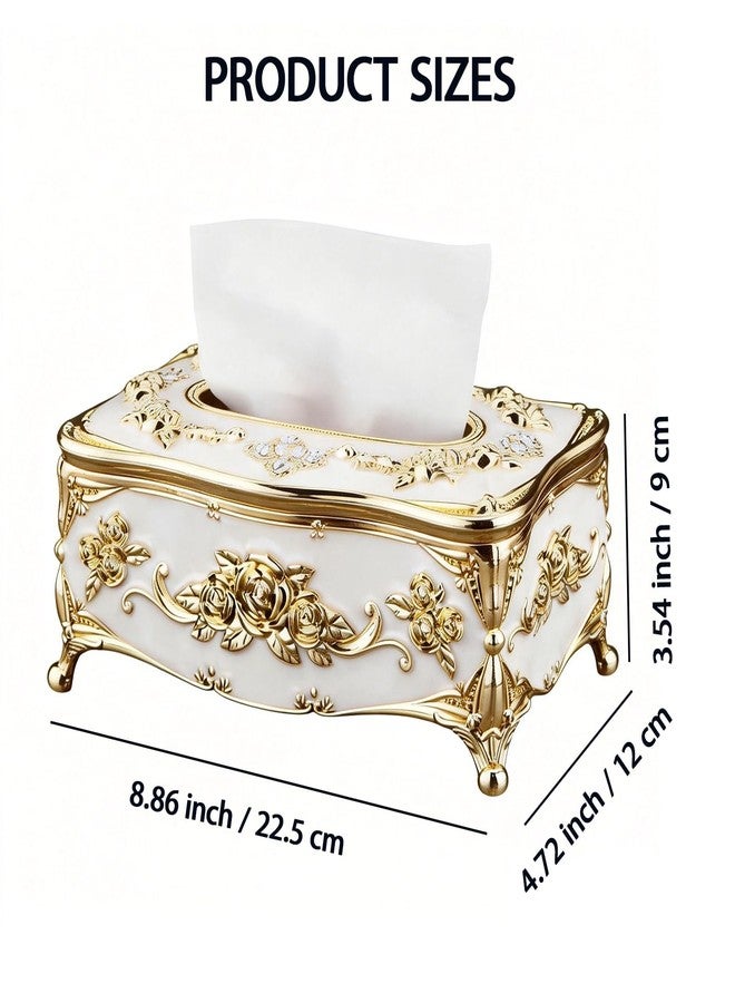 Moorfowl Vintage European Tissue Box Cover with Rose Pattern and Rhinestones Decor Elegant Rectangle Tissue Box Holder for Bathroom Vanity Countertop, Bedroom Dresser, Nightstand (Gold Pink) - Image 2