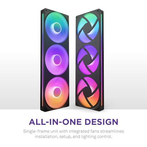 NZXT F360 RGB Core 360mm SingleFrame Fan Unit with 3 x 120mm RGB Fans Speed Lighting Control High Static Pressure Airflow Fluid Dynamic Bearings 8 aRGB LEDs Per Fan Black - Image 3