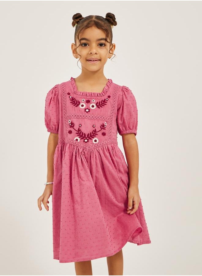 Styli Styli Embroidered Square Neck Lace Puff Sleeve Dress  - Image 2