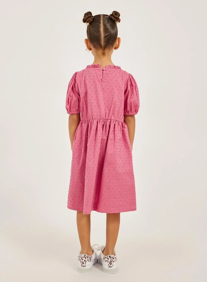 Styli Styli Embroidered Square Neck Lace Puff Sleeve Dress