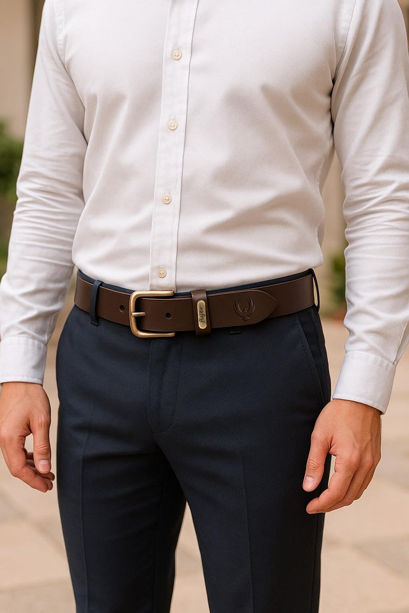 Flyer Men's Leather Belt (Formal/Casual) (Colour -Brown) (Size -30) Buckle Adjustable Size Genuine Leather (BR908-30) (Pack of 1) - Image 3