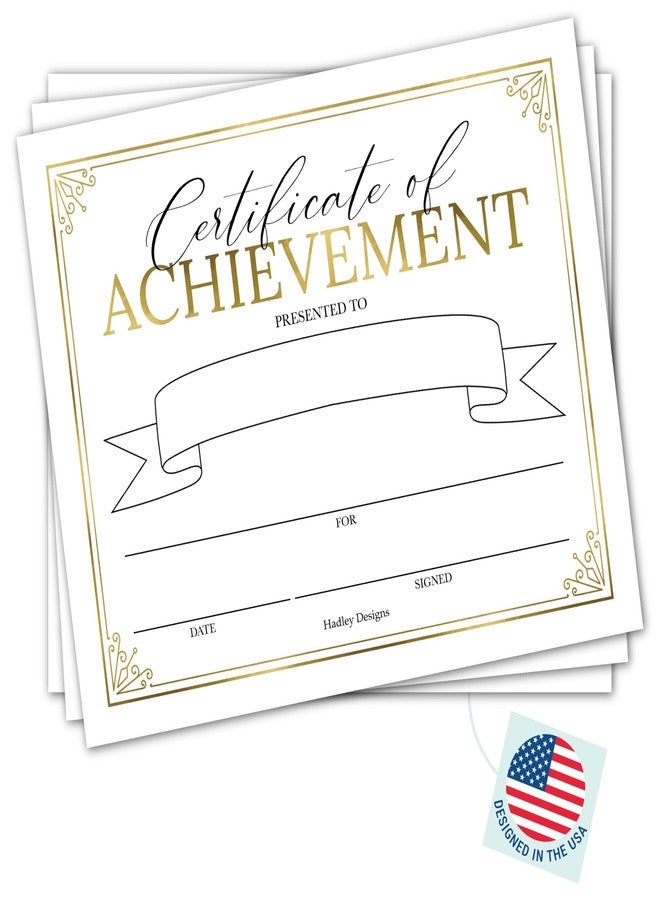 Hadley Designs Certificate of Achievement Awards -25 Bulk Award Certificates for Students & Employee of the Month, Gold Certificate Paper, Superlative Academic Excellence End of School Certificates of Completion - Image 1