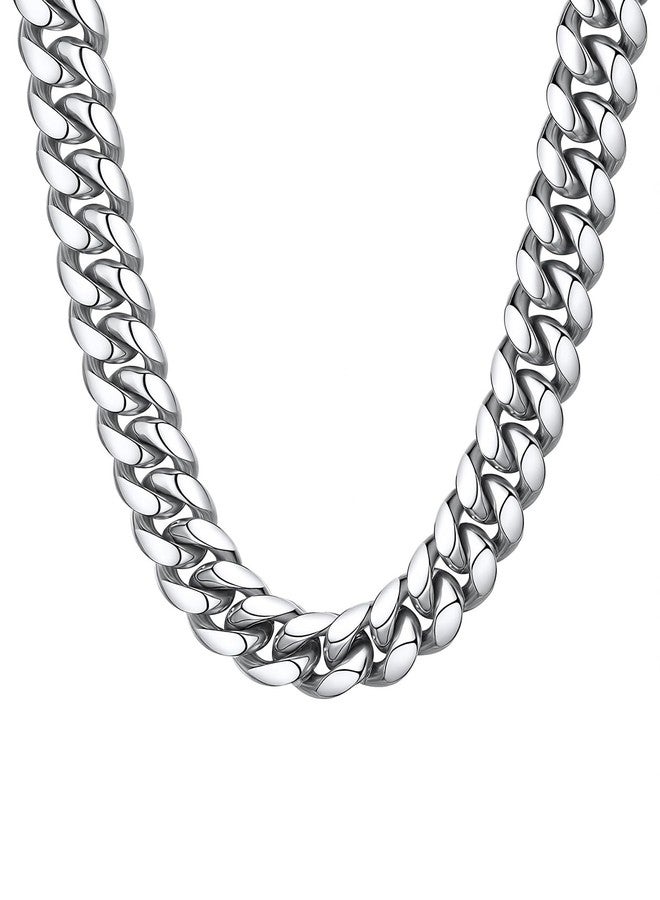 ChainsHouse Stainless Steel Mens Necklace Large Heavy Silver Color 14mm 18inches Cuban Chain Link Necklace Rapper Jewelry, 18.0 Inches, Metal - Image 1