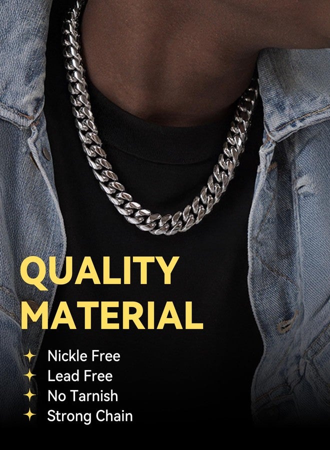 ChainsHouse Stainless Steel Mens Necklace Large Heavy Silver Color 14mm 18inches Cuban Chain Link Necklace Rapper Jewelry, 18.0 Inches, Metal - Image 2