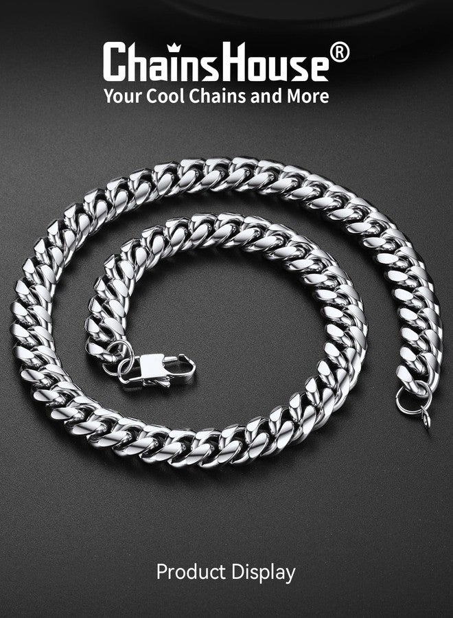 ChainsHouse Stainless Steel Mens Necklace Large Heavy Silver Color 14mm 18inches Cuban Chain Link Necklace Rapper Jewelry, 18.0 Inches, Metal - Image 3