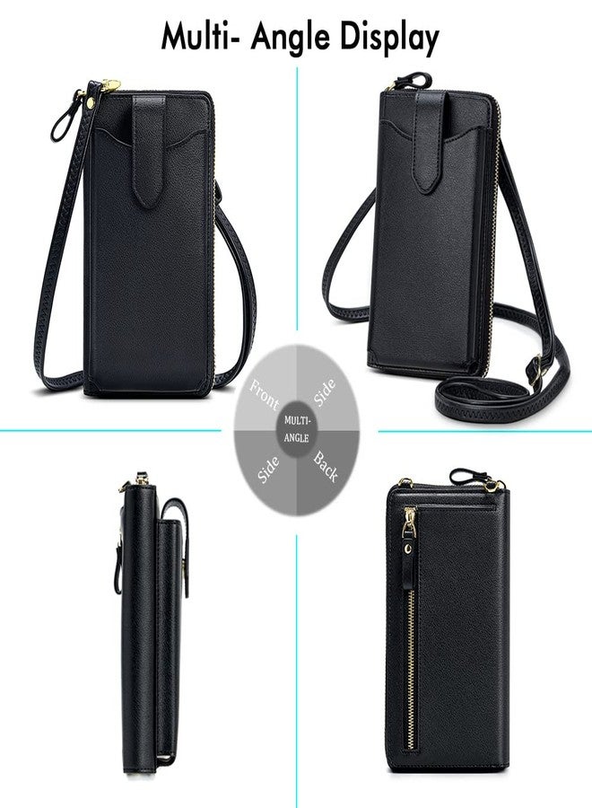 Peacocktion RFID Crossbody Wallet Purse for Women Small Travel Cell Phone Purses Trendy Vegan Leather Bags with Card Slots Black - Image 5