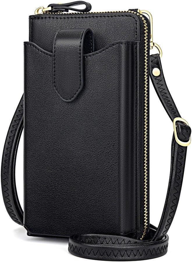 Peacocktion RFID Crossbody Wallet Purse for Women Small Travel Cell Phone Purses Trendy Vegan Leather Bags with Card Slots Black - Image 1