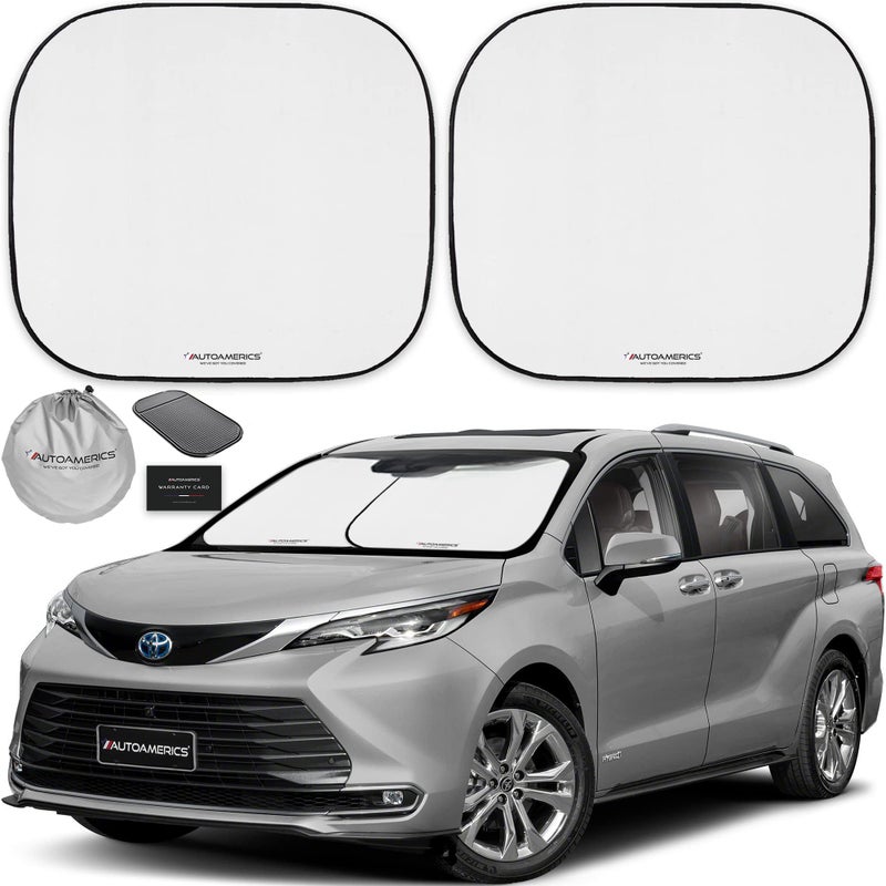 Autoamerics Windshield Sun Shade 2Piece Foldable Car Front Window Sunshade for Full Size SUV Truck Tesla  Auto Sun Blocker Visor Protector Blocks Max UV Rays and Keeps Your Vehicle Cool  Large Fit