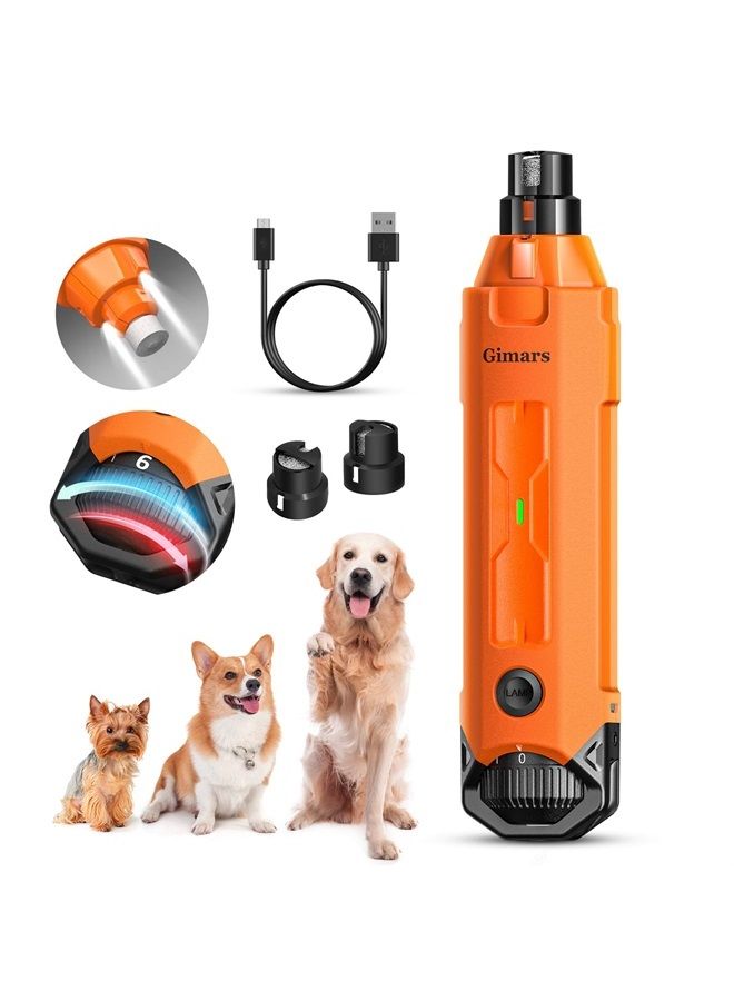 Gimars Upgrade Super Quiet Adjustable 6 Speed Powerful 12000rpm Allow All Controll Dog Nail Grinder 45 db Dual LED Light Pet Nail Grinder USB Rechargeable 3 Ports Nail File for Large Medium Small Dog - Image 1