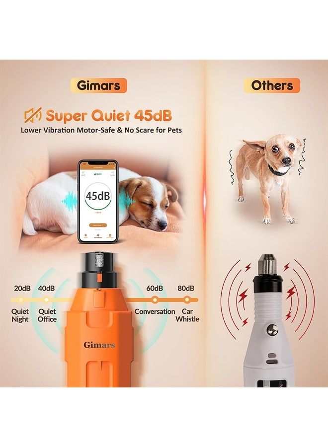 Gimars Upgrade Super Quiet Adjustable 6 Speed Powerful 12000rpm Allow All Controll Dog Nail Grinder 45 db Dual LED Light Pet Nail Grinder USB Rechargeable 3 Ports Nail File for Large Medium Small Dog - Image 3