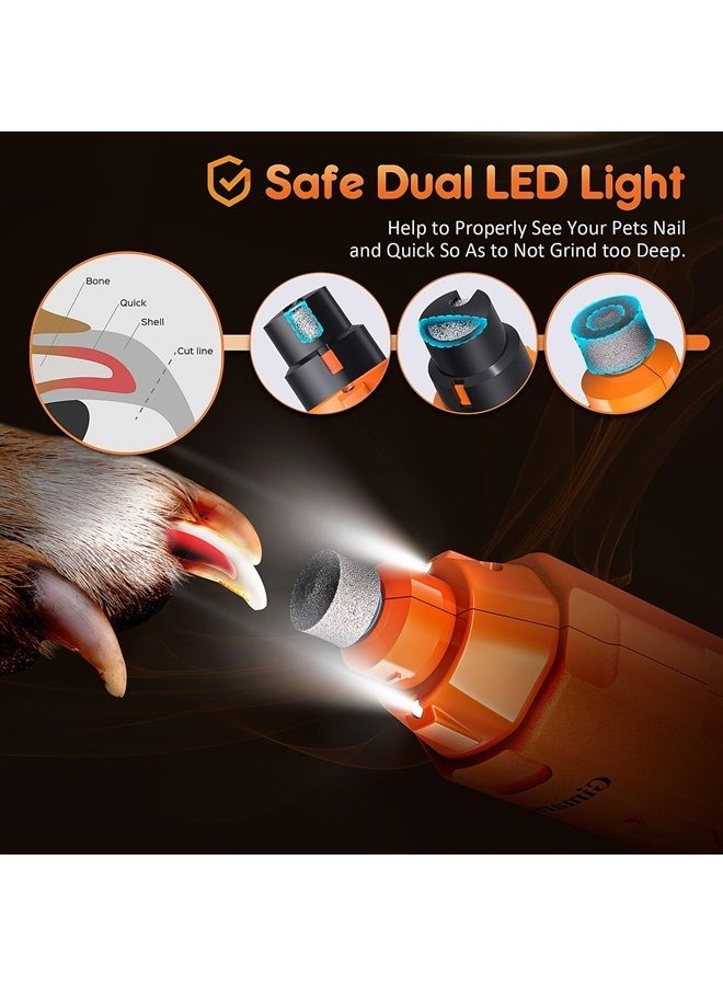 Gimars Upgrade Super Quiet Adjustable 6 Speed Powerful 12000rpm Allow All Controll Dog Nail Grinder 45 db Dual LED Light Pet Nail Grinder USB Rechargeable 3 Ports Nail File for Large Medium Small Dog - Image 4