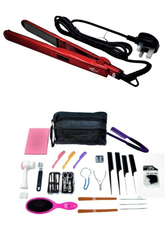 Max Elegance Max Elegance Set of Beauty Bag Tools With Digital Hair Straightener, Hair Care, Skin Care And Nail Care, 32 Pieces - Pack of 1 