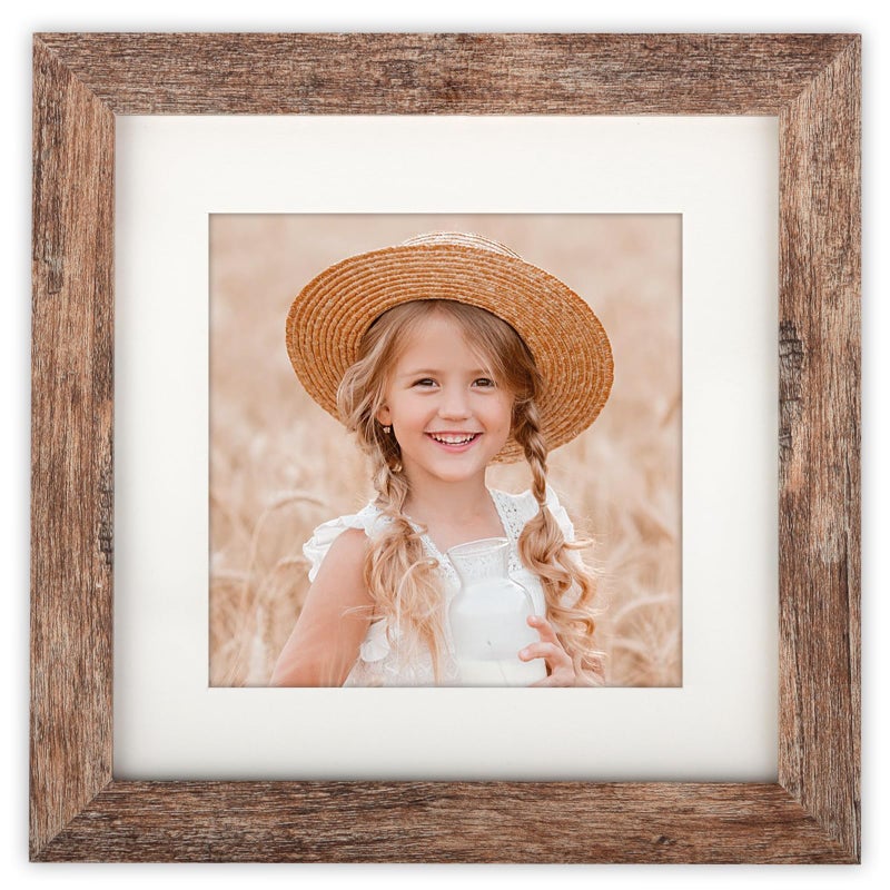 ORIVAN 6x6 Square Picture Frame Display Picture 4x4 with Mat or 6x6 without Mat Distressed Brown Wood Grain Photo Frame for Wall and Tabletop Decoration