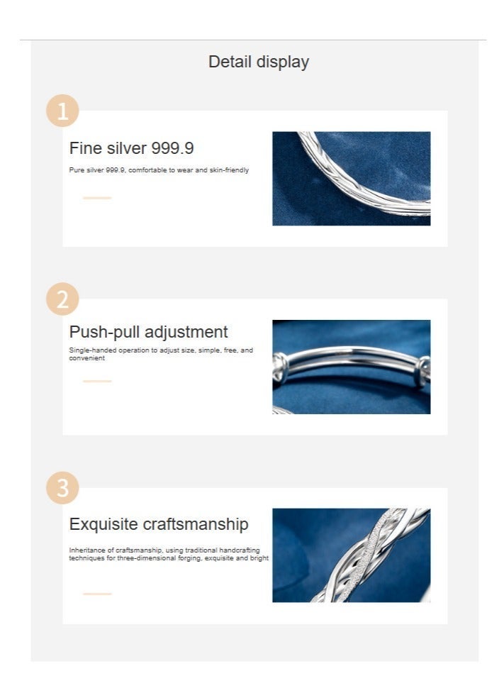 general Ferris wheel star vine sterling silver bracelet women's sterling silver foot silver bracelet does not fade, personality, fashion, simplicity, temperament, niche, send to a lover, send a girlfriend, holiday gifts, female love, Valentine's Day jewelry push pull hand ornament, sterling silver - Image 4