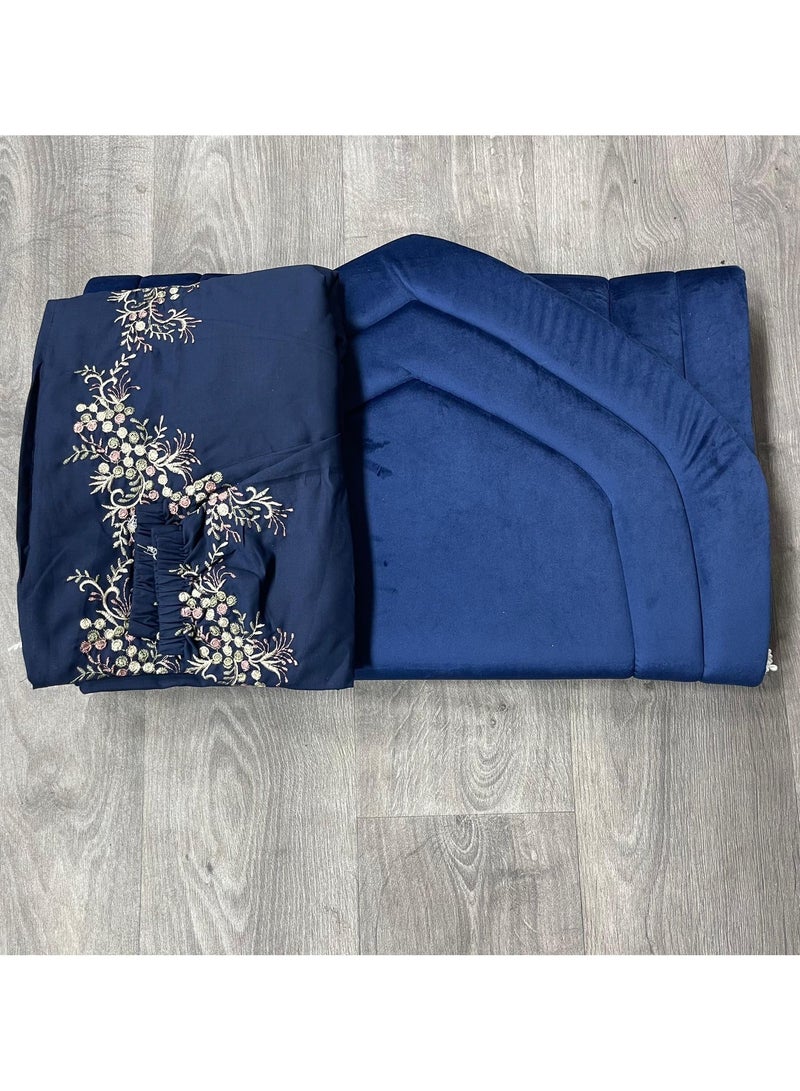 A set of prayer rug in the shape of a mihrab With a prayer dress with a side tie blue 