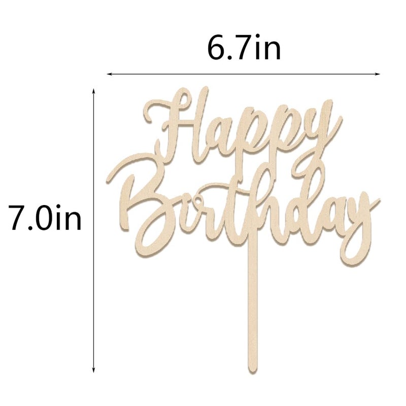 YUINYO Happy Birthday Cake Topper  wood Happy Birthday Cake Decoration Suitable For Party Decoration For Anniversary/Birthday (wood) - Image 3