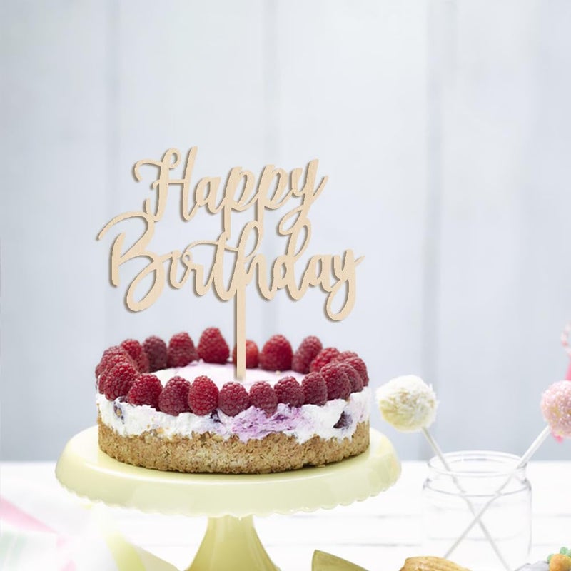 YUINYO Happy Birthday Cake Topper  wood Happy Birthday Cake Decoration Suitable For Party Decoration For Anniversary/Birthday (wood) - Image 5