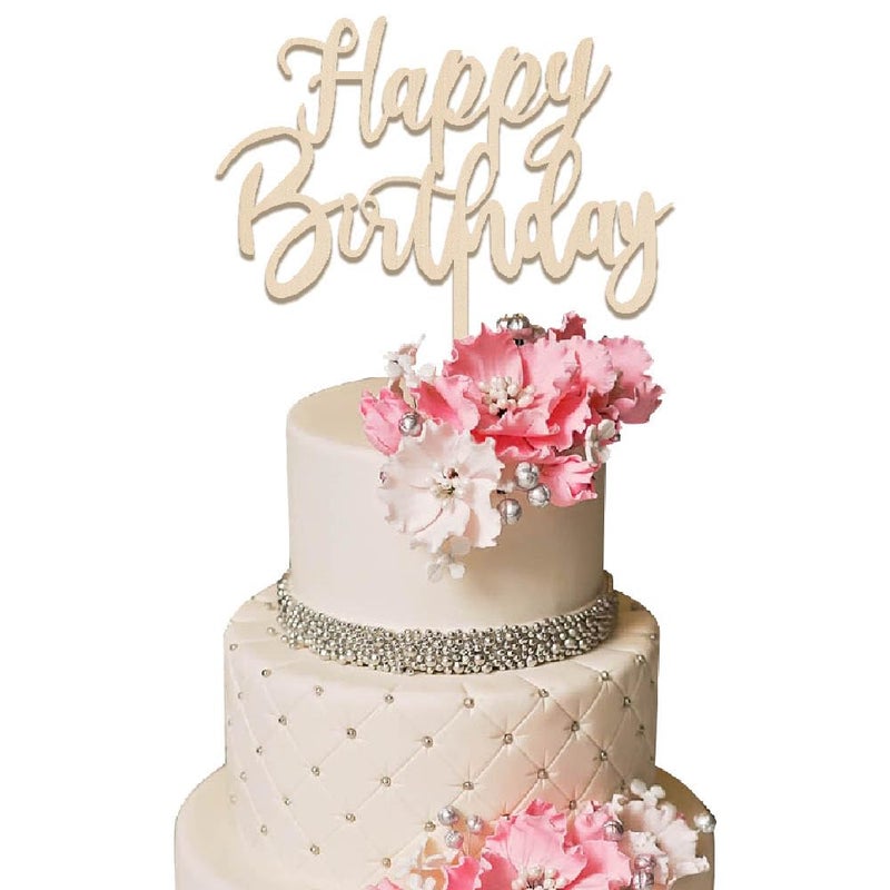 YUINYO Happy Birthday Cake Topper  wood Happy Birthday Cake Decoration Suitable For Party Decoration For Anniversary/Birthday (wood) - Image 1