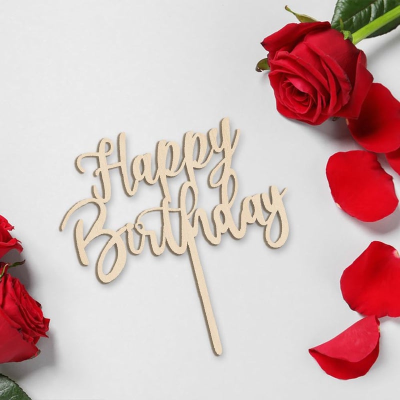 YUINYO Happy Birthday Cake Topper  wood Happy Birthday Cake Decoration Suitable For Party Decoration For Anniversary/Birthday (wood) - Image 2