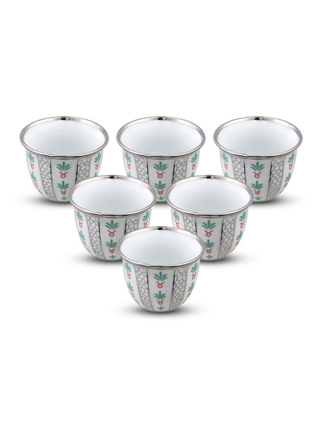 AL SANIDI Ceramic Arabic coffee cup with a paLm Leaf pattern, Arabic coffee cup, Silver - Image 1