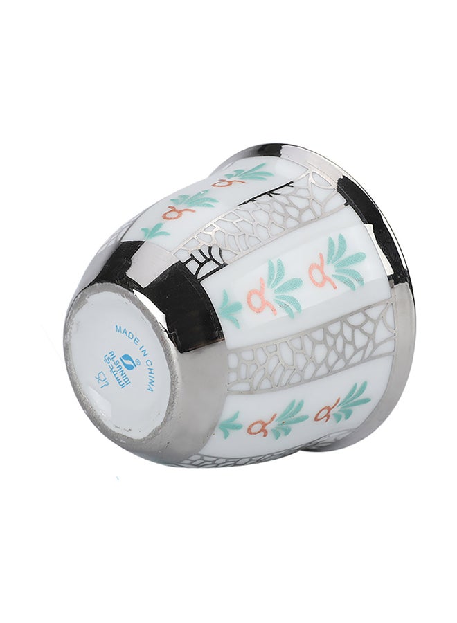 AL SANIDI Ceramic Arabic coffee cup with a paLm Leaf pattern, Arabic coffee cup, Silver - Image 5