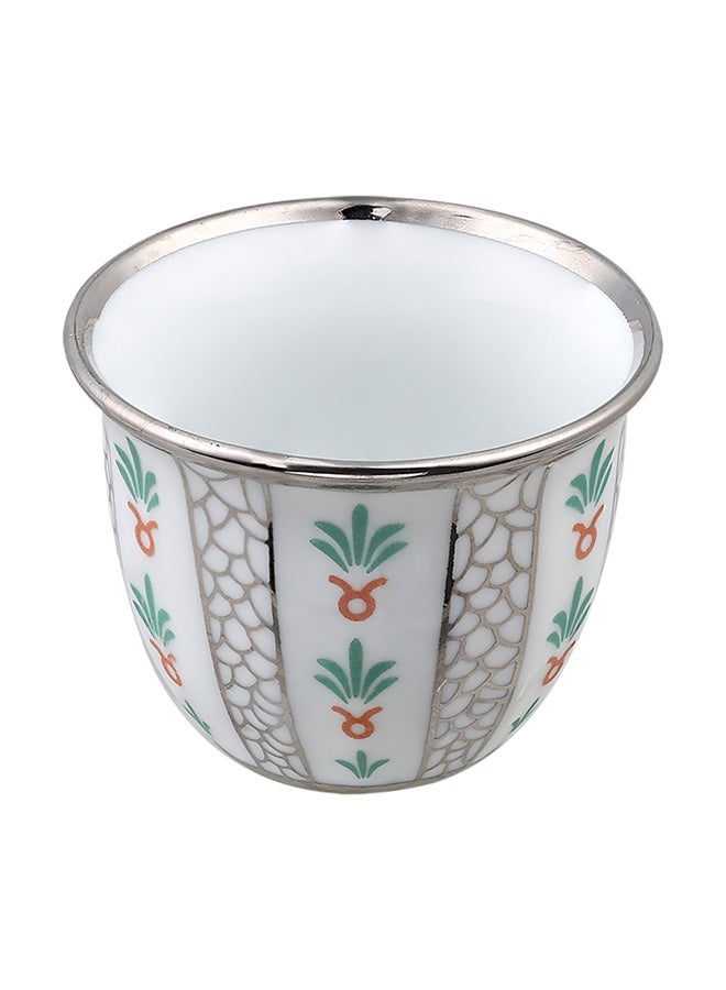 AL SANIDI Ceramic Arabic coffee cup with a paLm Leaf pattern, Arabic coffee cup, Silver - Image 2