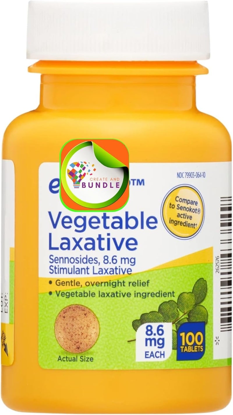 Create and Bundle Equate Natural Vegetable Laxative Sennosides Tablets  100 Count  Gentle Overnight Constipation Relief Supports Digestive Health  CreateAndBundle Sticker - Image 1