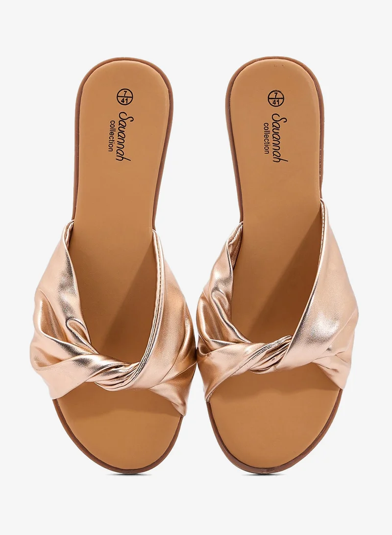 Savannah Collection rose gold Knot Strap Flat Sandal for Women | Best Price UAE