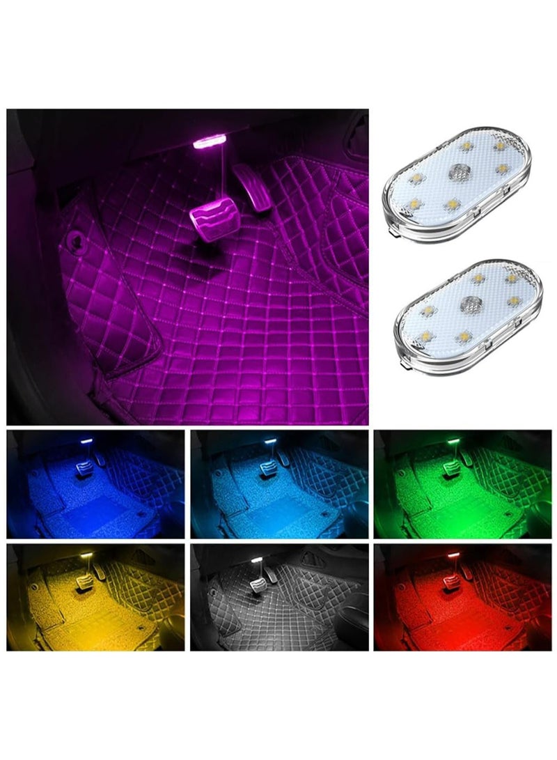 Hihonor 2 pcs Wireless Led Lights, Interior Portable Small Incar LED Touch Lights with 6 Bright LED Lamp Beads, 7 Color Switches, USB Charging Touch Switch Wireless Portable Mini Ambient Light【2Pcs/Pack】 - Image 1
