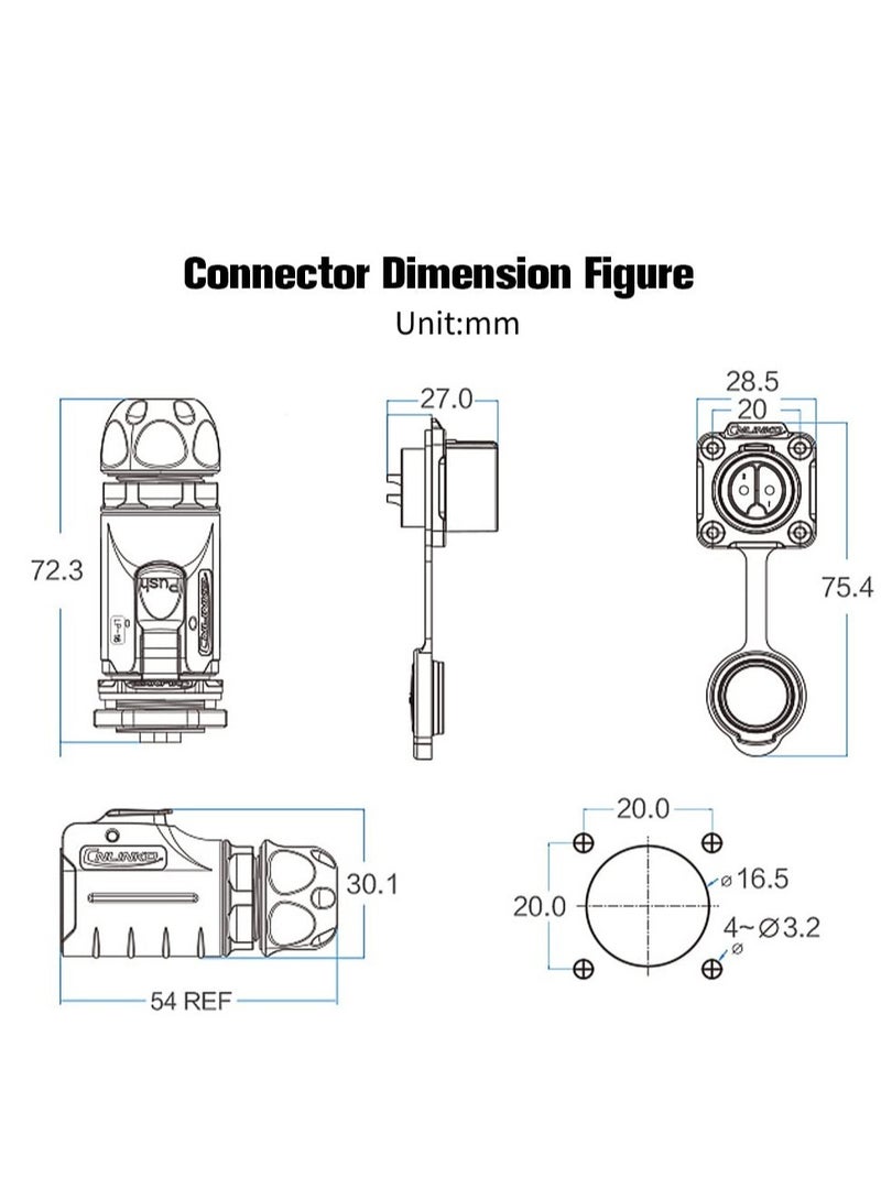 Industrial Waterproof Connector, IP67 Protection Level Circular Connector, Military Design Aviation Connector, Suitable fo rAutomotive, Marine, Lights (Metal, Plastic, 2 pin) - Image 4