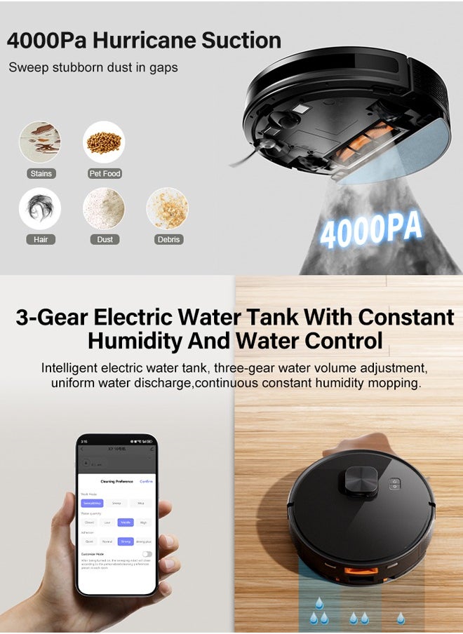 isweep - 3 in 1 Robot Vacuum and Mop Combo, 4000Pa Robot Vacuum Cleaner with LIDAR Navigation,Auto Carpet Boost, Self Charging, App/Voice Control, Ideal for Pet Hair,Hard Floor,X7 Black - Image 1