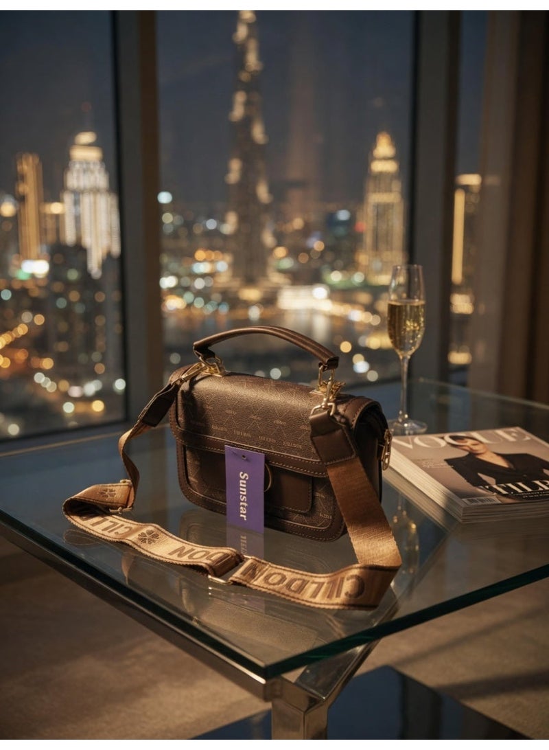 SUNSTAR Elegant Mini Handbag – Chic Brown & Cream Designer Style - Image 3
