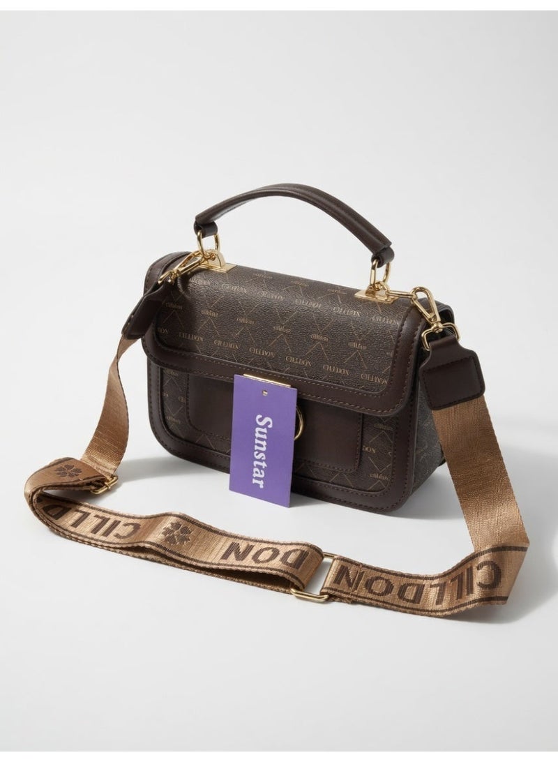 SUNSTAR Elegant Mini Handbag – Chic Brown & Cream Designer Style - Image 1