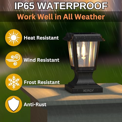 XERGY ABS Solar Pillar Lamp Lights, Waterproof, Dusk to Dawn Sensor Outdoor Solar Post Light for Garden, Yard, Landscape Pole, Outside Decorative Lamp - Image 3