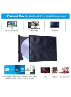 SYOSI External CD DVD Drive, Type C USB 3.0 Extended Cable Backup Power Line Portable DVD Player CD/DVD +/-RW Burner Reader for Laptop Desktop PC Apple Mac Macbook Pro Windows 11/10/8/7 / XP Linux OS  - Image 4