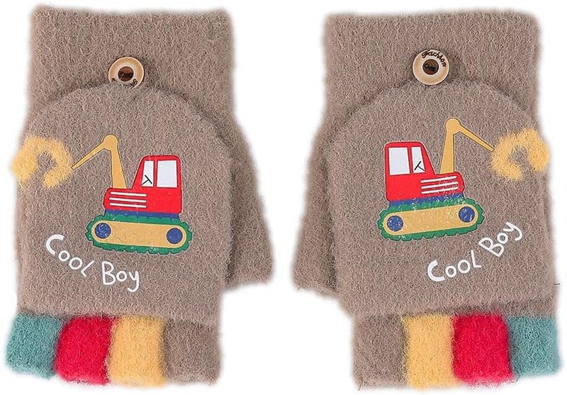 Newfancy Kids Boys Girls Dinosaur Flip Top Gloves with Mitten Cover Knitted Winter Fingerless Toddler Convertible Mittens - Image 5