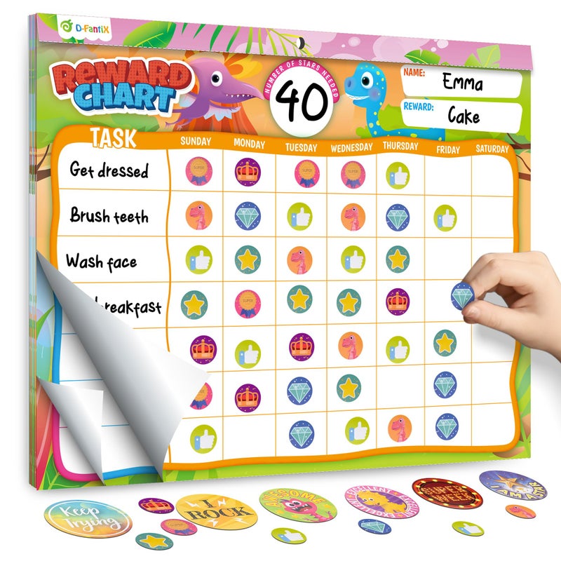 D-FantiX Reward Chart for Kids - Pad with 27 Chore Charts, Magnetic Behavior Chart for Kids at Home, Sticker Chart to Motivate Responsibility and Good Habits, 2328 Incentive Stickers - Image 1