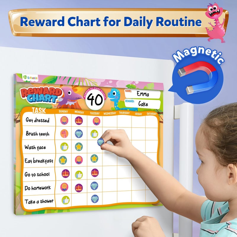 D-FantiX Reward Chart for Kids - Pad with 27 Chore Charts, Magnetic Behavior Chart for Kids at Home, Sticker Chart to Motivate Responsibility and Good Habits, 2328 Incentive Stickers - Image 4