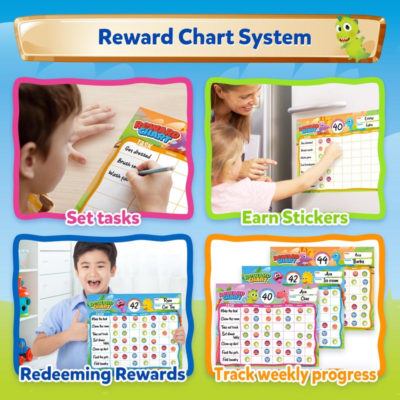 D-FantiX Reward Chart for Kids - Pad with 27 Chore Charts, Magnetic Behavior Chart for Kids at Home, Sticker Chart to Motivate Responsibility and Good Habits, 2328 Incentive Stickers - Image 2