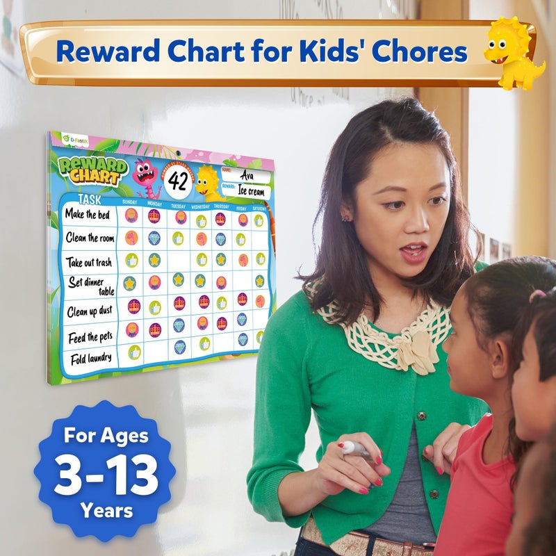 D-FantiX Reward Chart for Kids - Pad with 27 Chore Charts, Magnetic Behavior Chart for Kids at Home, Sticker Chart to Motivate Responsibility and Good Habits, 2328 Incentive Stickers - Image 3