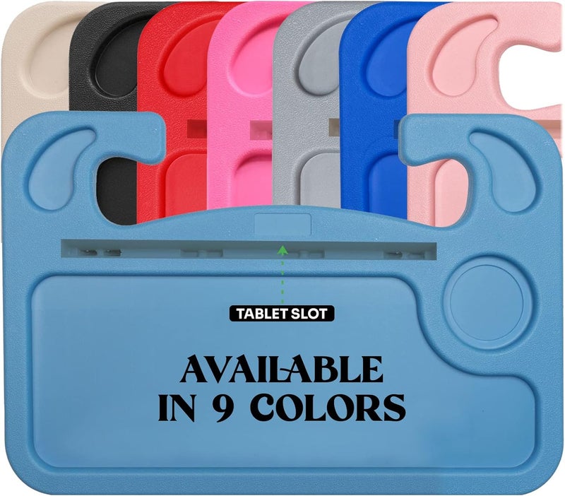 lebogner Steering Wheel Tray, Car Tray for Eating, Hook On Steering Wheel Desk for Food, Laptop and Car Accessories, Car Road Trip Must Haves Gadgets Car Table (Light Blue, with Tablet Slot) - Image 1