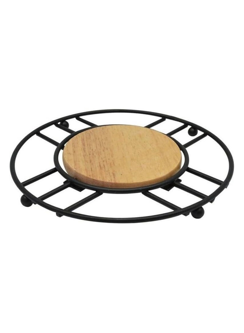 حامل مجات و اكواب أو حامل إبريق الشاي خشب بقاعدة معدنية - Image 1