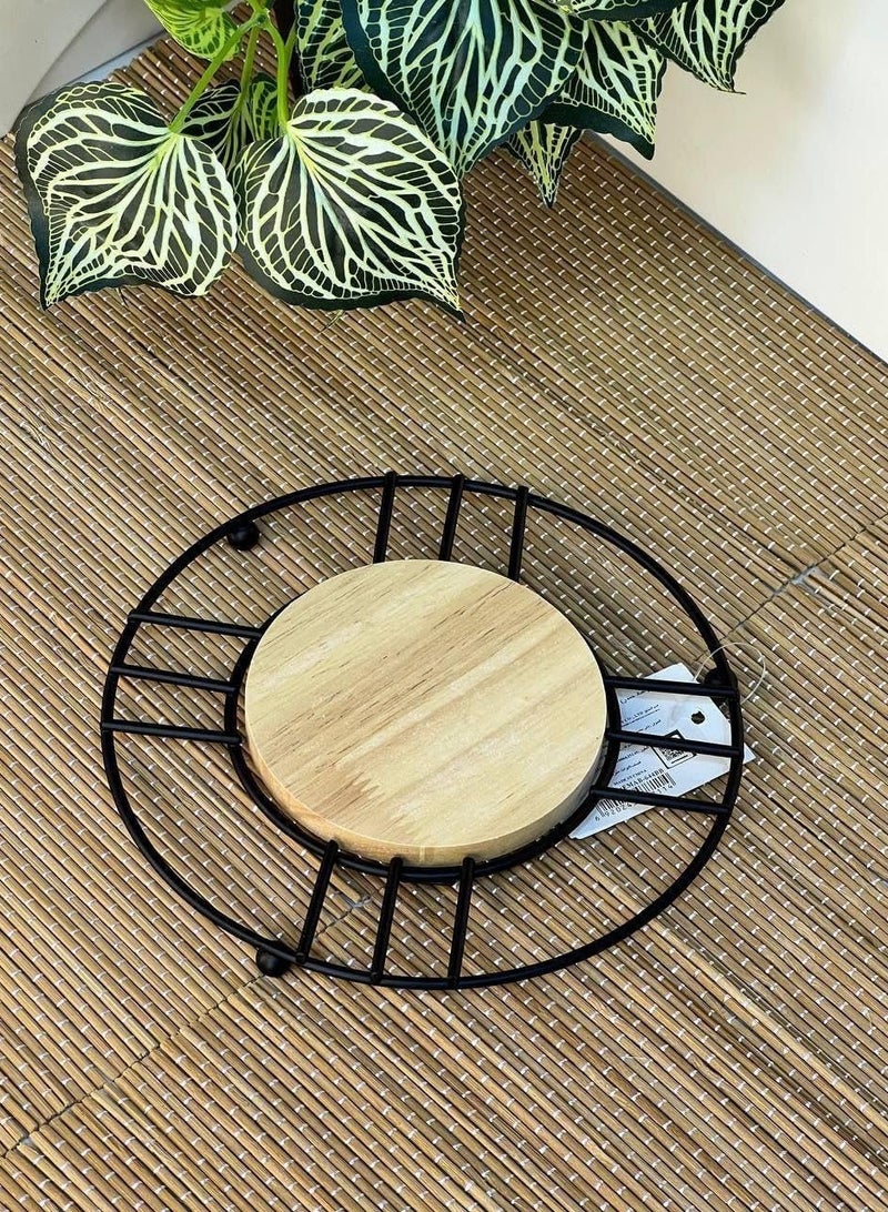 حامل مجات و اكواب أو حامل إبريق الشاي خشب بقاعدة معدنية - Image 2