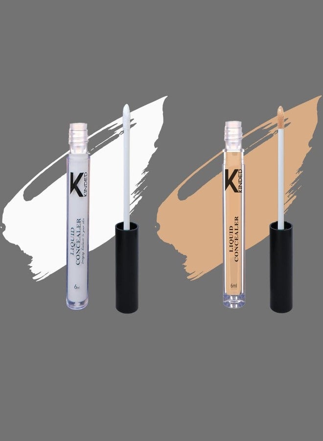 KINDED Liquid Concealer Full Coverage Colour Corrector Contour Waterproof HD Pro Master Series for Dry & Oily Skin Dark Circles & Spots (Creamy Matte, White Light & Go Natural Combo, 6 ml each) - Image 1