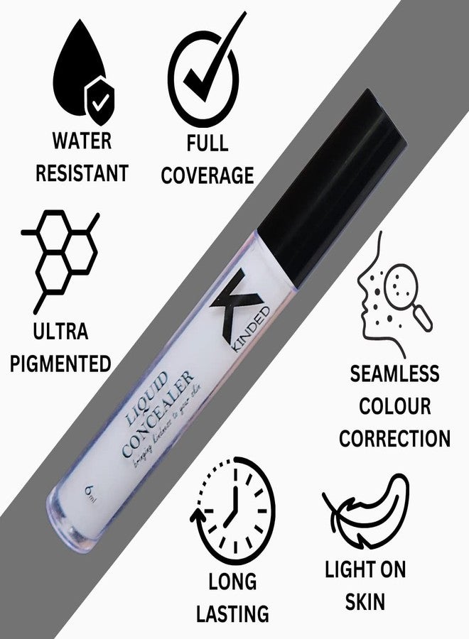 KINDED Liquid Concealer Full Coverage Colour Corrector Contour Waterproof HD Pro Master Series for Dry & Oily Skin Dark Circles & Spots (Creamy Matte, White Light & Go Natural Combo, 6 ml each) - Image 3