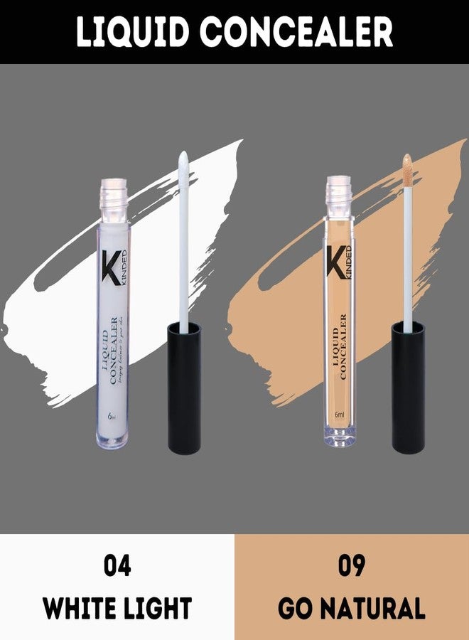 KINDED Liquid Concealer Full Coverage Colour Corrector Contour Waterproof HD Pro Master Series for Dry & Oily Skin Dark Circles & Spots (Creamy Matte, White Light & Go Natural Combo, 6 ml each) - Image 2