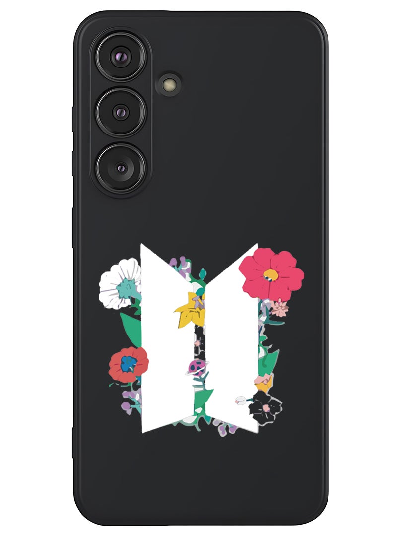 Theodor Protective Slim Fit Case Liquid Silicone Cover with Full Body Protection Anti-Scratch Shockproof Case For Samsung Galaxy S25 (Black) - BTS floral White - Image 1