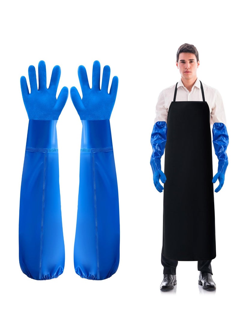 Excefore Elbow Length Gloves 60cm and Waterproof Leather Apron 110cm Aprons, Reusable PVC Gloves, Heavy Duty Waterproof Gloves and Aprons for Lab Kitchen  - Image 1